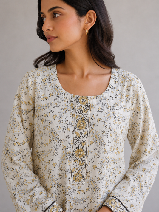 White & Gold Summer Kurta