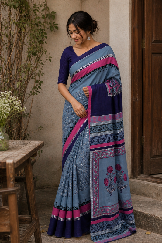 Sitar - Hand Block Printed Saree