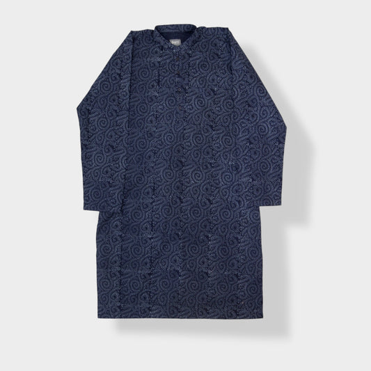 Navy Blue Block Printed Kurta for Man