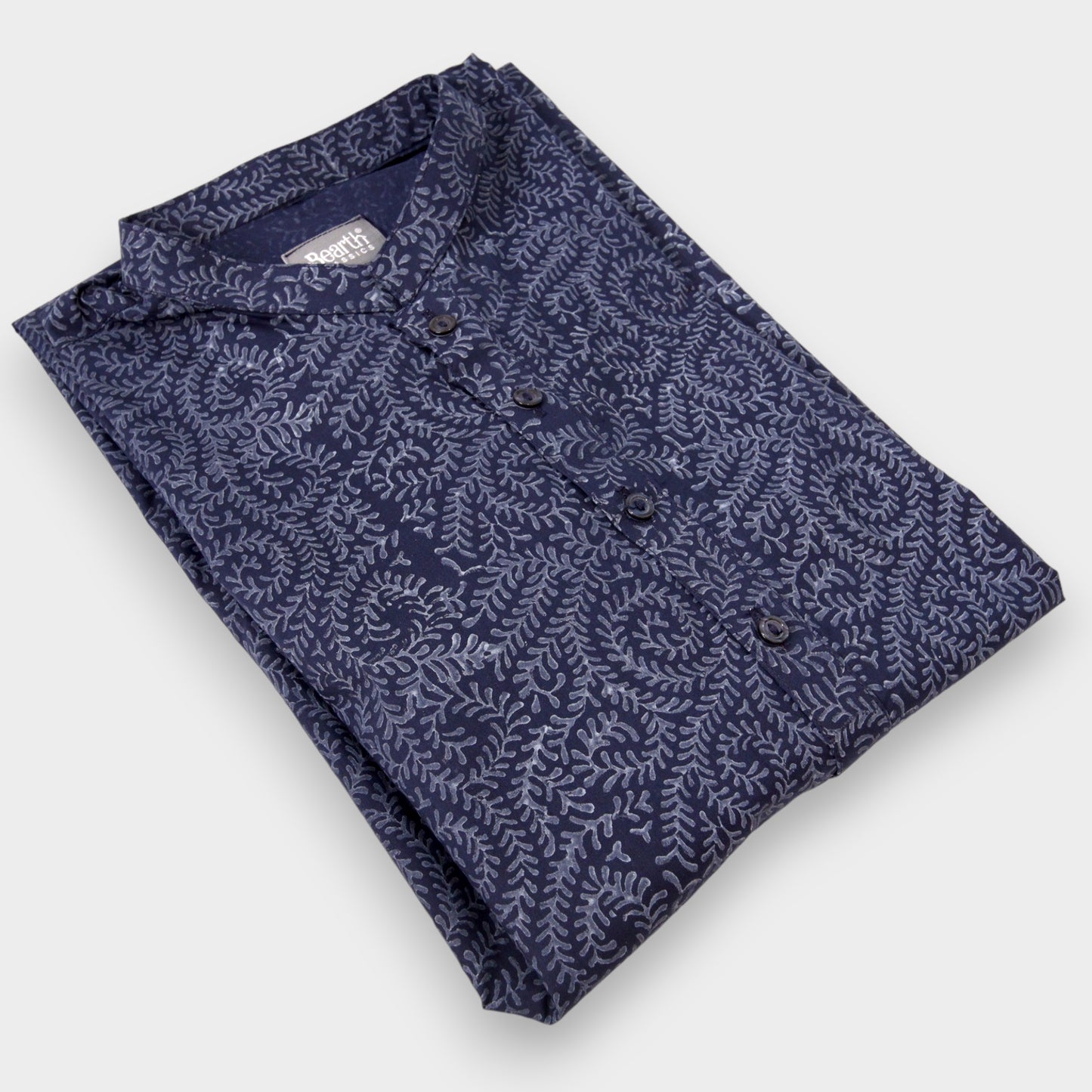 Navy Blue Block Printed Kurta for Man