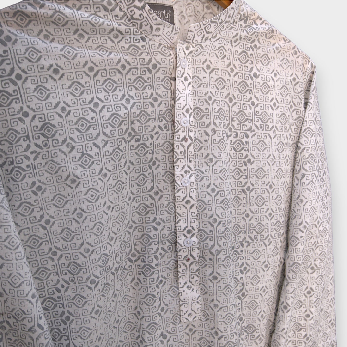 Classic White Block Printed Kurta for Man