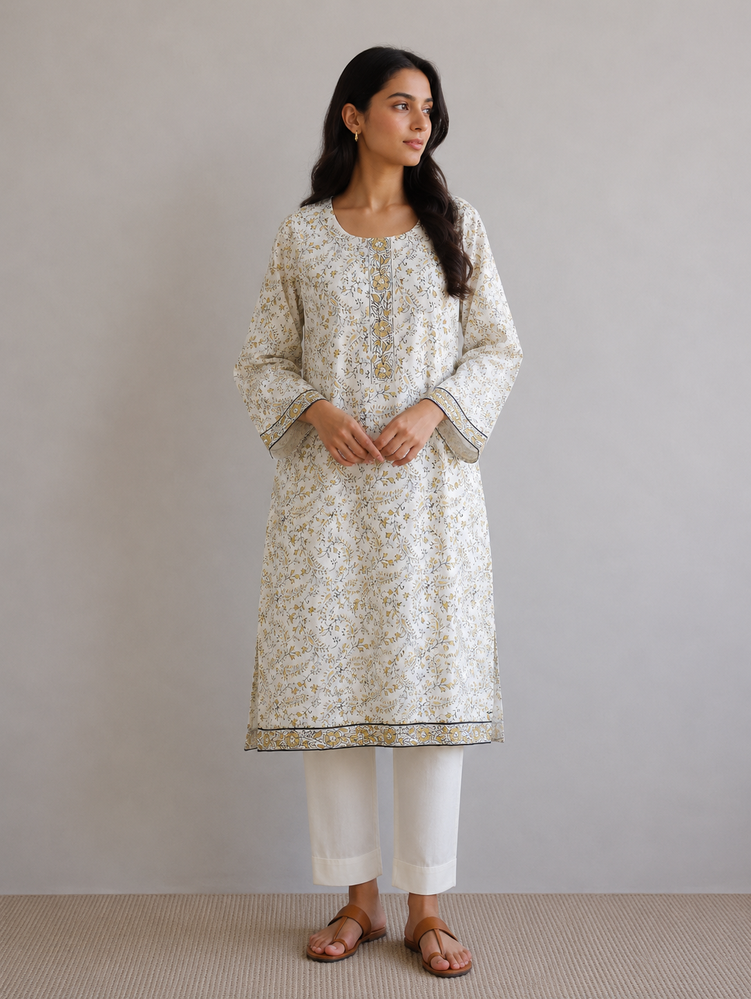 White & Gold Summer Kurta