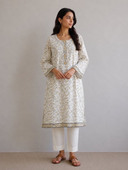 White & Gold Summer Kurta