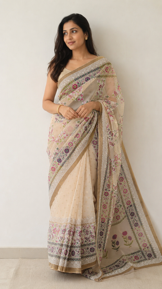 Fiza - Organza Hand Block Printed Saree
