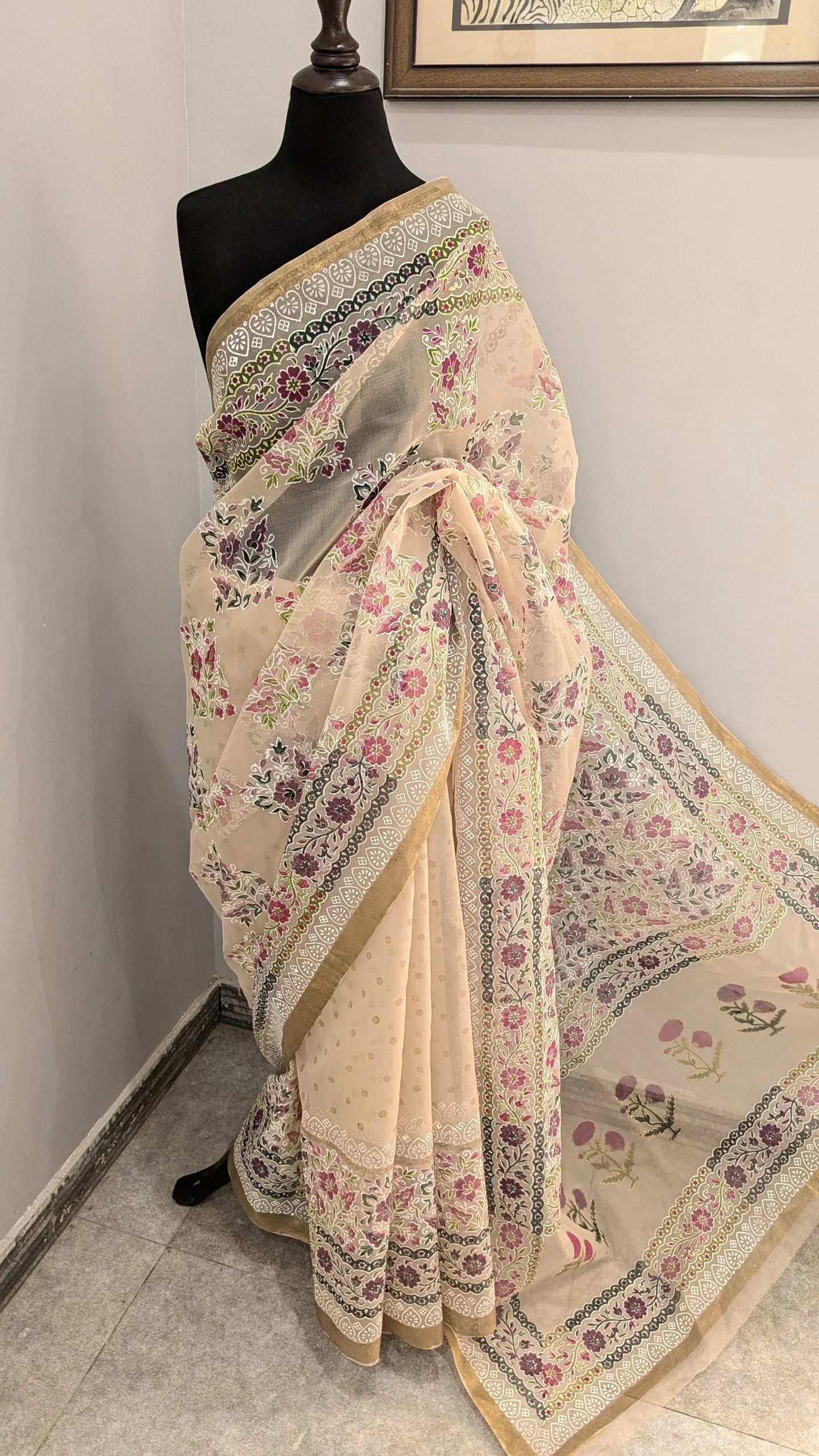 Fiza - Organza Hand Block Printed Saree