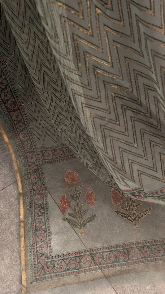Bloom - Organza Hand Block Printed Saree