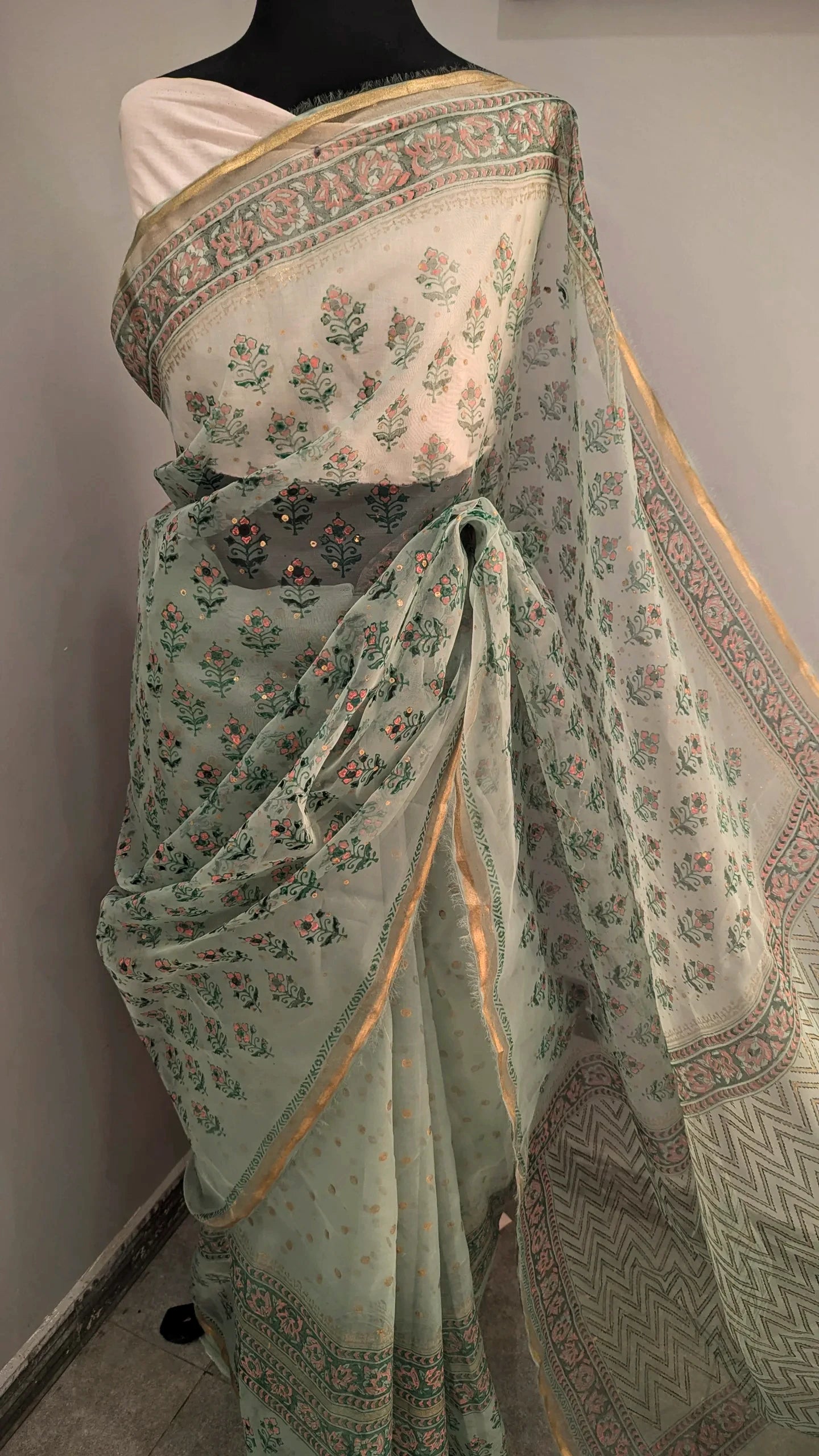 Bloom - Organza Hand Block Printed Saree