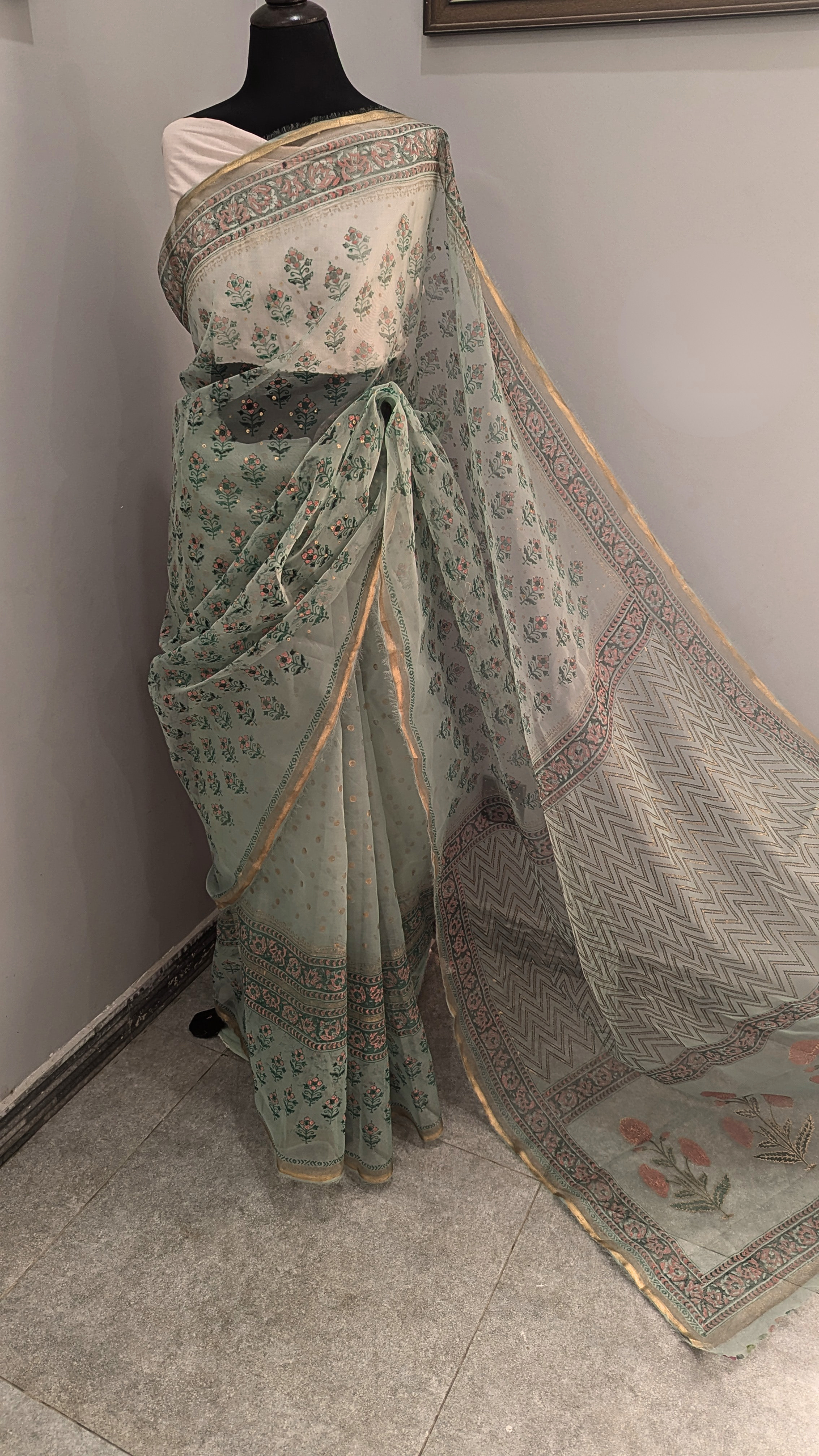 Bloom - Organza Hand Block Printed Saree