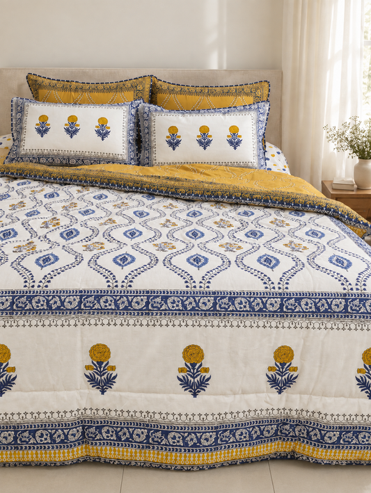 Sicily - Hand Block Printed Quilt Set